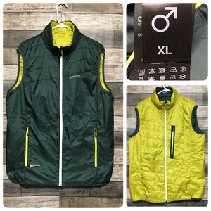Ortovox Reversible Quilted Vest Men’s XL Green Yellow Full Zip Swiss Wool Inside